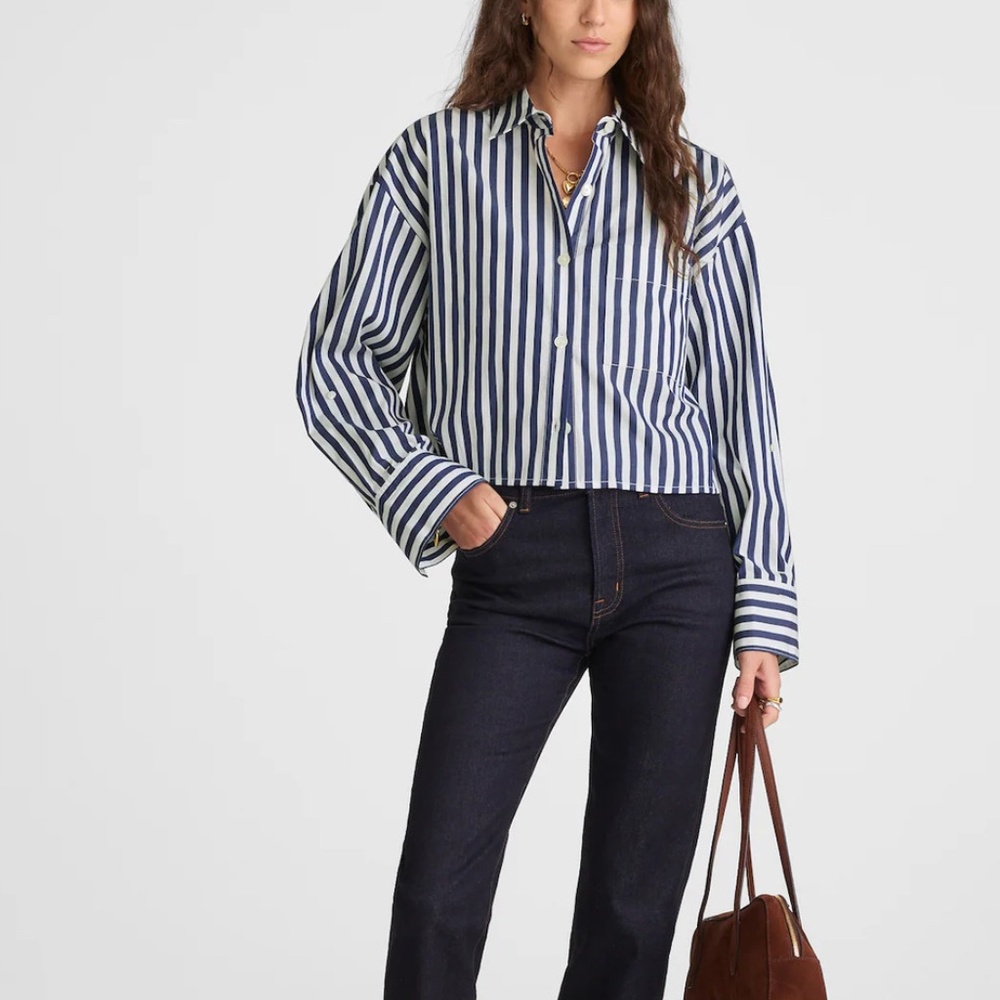 NWT ZAC & RACHEL Straight Navy - White Stripped Shirt Size Small